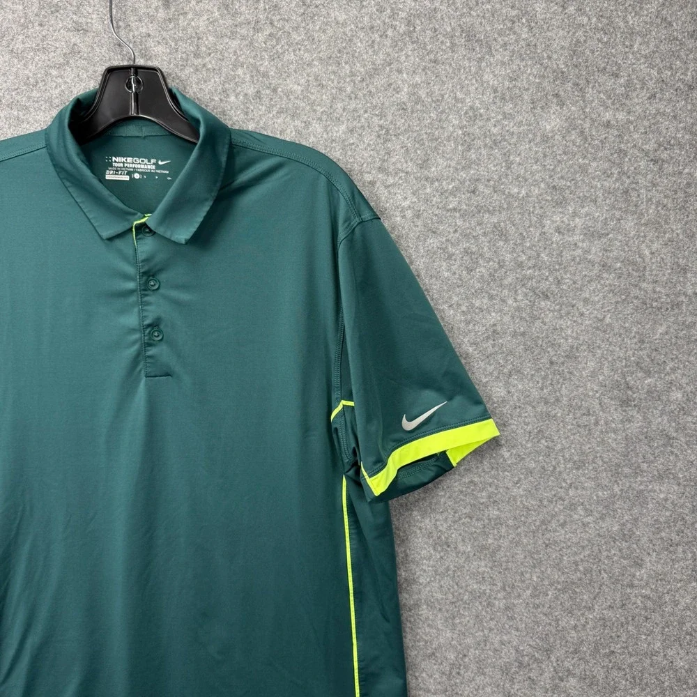 Nike Golf Tour Performance Dri-FIT Polo Mens Small Green Neon Yellow Piping